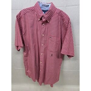 Tommy Hilfiger Mens Red White Micro Check Short Sleeve Button Down Shirt Large
